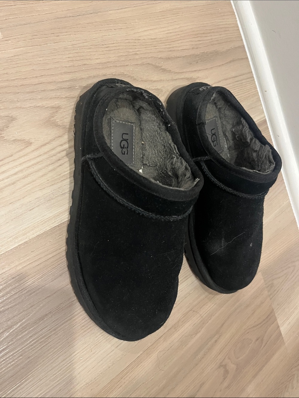 UGG Black Suede Shearling Mule